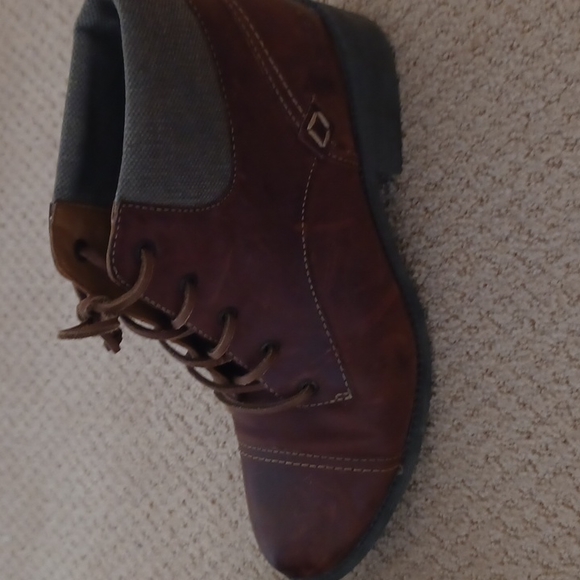 Sperry women Leather Laceup Ankle Boot collar gas padded canvas material 10M - Picture 7 of 11